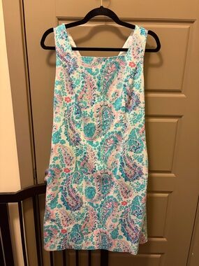 Talbots Sleeveless Paisley Shift Dress in Teal & Pink